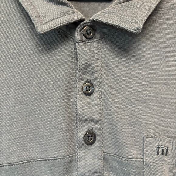 TravisMathew Polo Shirt LG Gray Textured Striped Pocket Golf Casual Performance - Picture 7 of 10